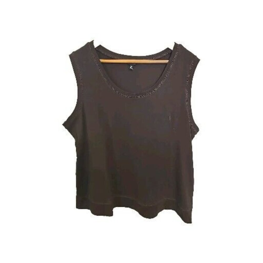 Rafaella Women's Tank 2X Solid Brown Sleeveless Ribbed On Bottom See Pictures